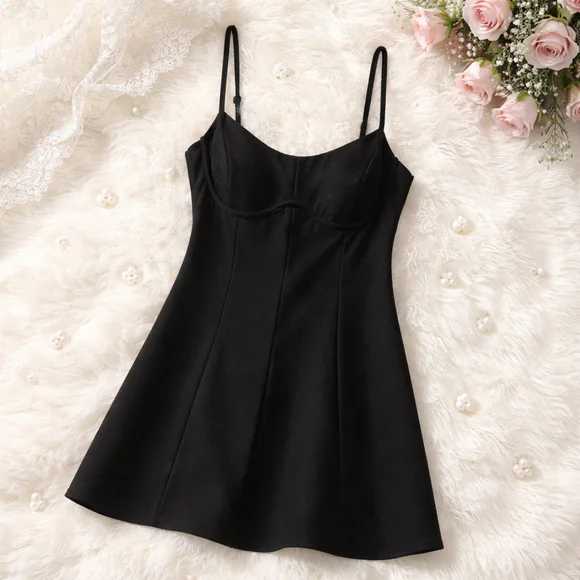 0205 LBD EUC Size 10 Princess Polly XX spaghetti strap little black dress - Picture 2 of 11
